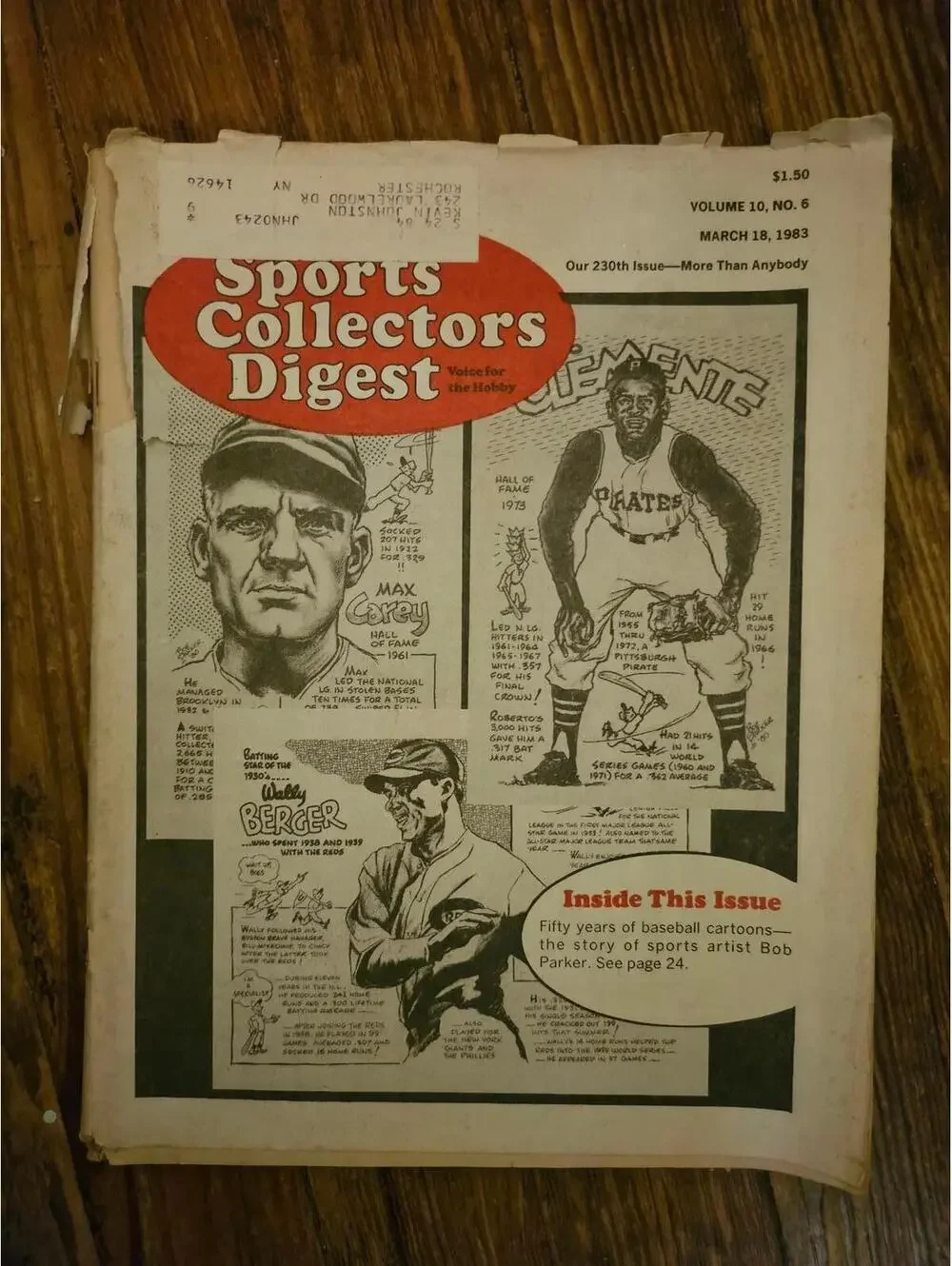 Sports Collectors Digest - Mar. 8, 1983 issue - Baseball cartoons, Clemente